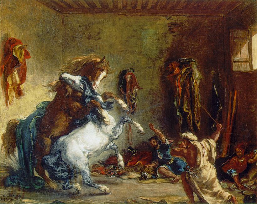 Arab Caballos Peleando En Stable Delacroix — Delacroix — Romanticismo