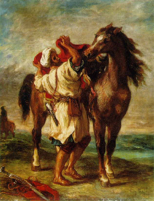 Arab Saddling His Caballo Delacroix — Delacroix — Romanticismo