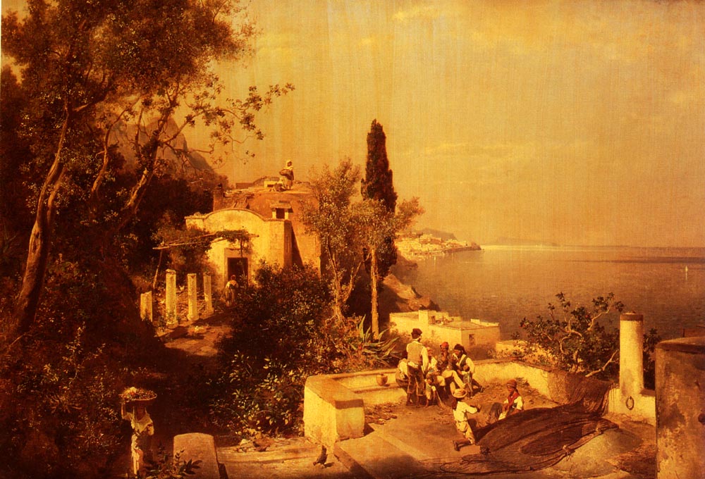Les Pecheurs Sur La Terrasse Unterberger — Franz Richard Unterberger