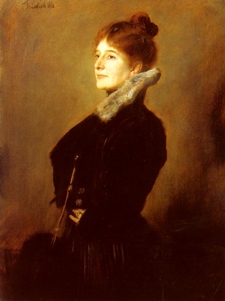 Retrato De Dama Wearing Negro Coat Con Fur Collar Lenbach — Franz Von Lenbach