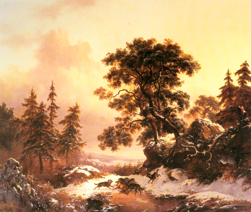 Wolves En Invierno Paisaje Kruseman — Frederik Marianus Kruseman
