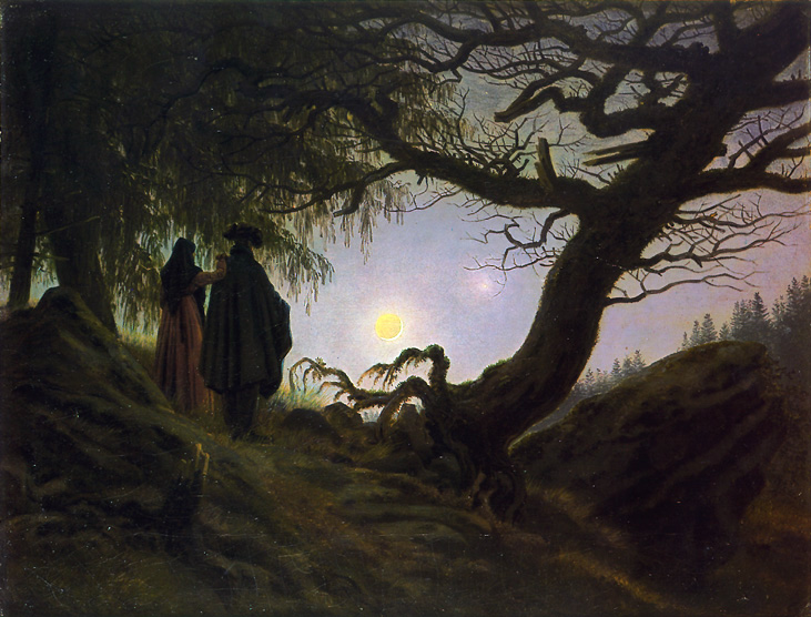 Hombre Y Mujer Contemplating Luna Friedrich — Friedrich