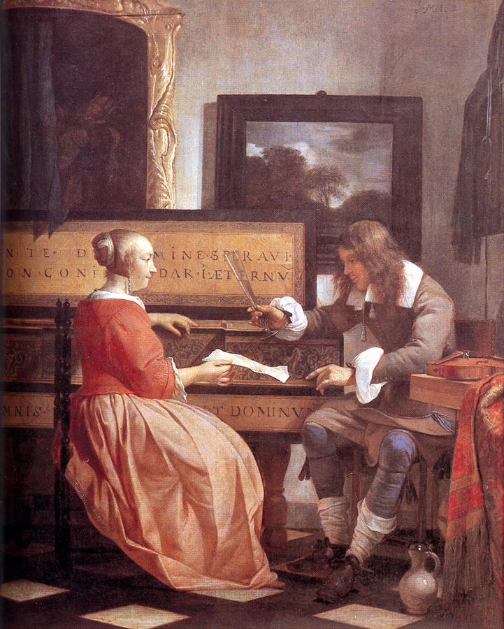 Hombre Y Mujer Sentado En Virginal Metsu — Gabriel Metsu