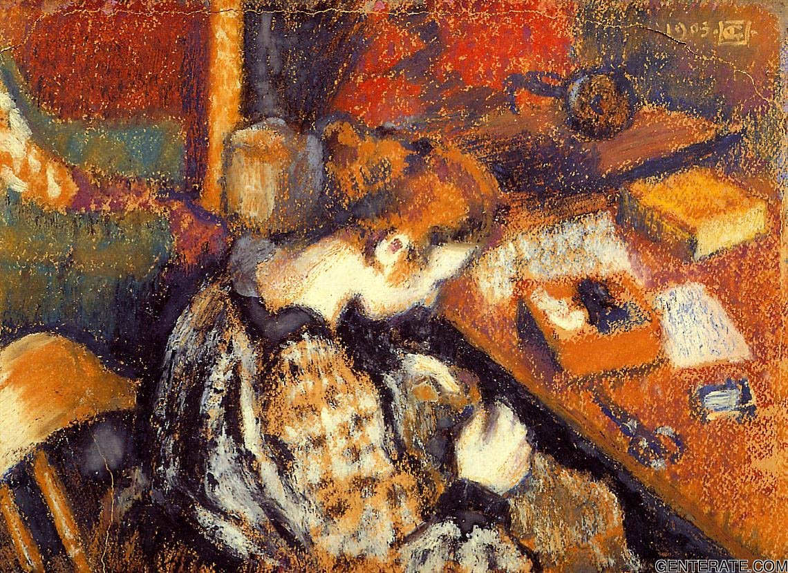 Joven Mujer Cosiendo Lemmen — Georges Lemmen