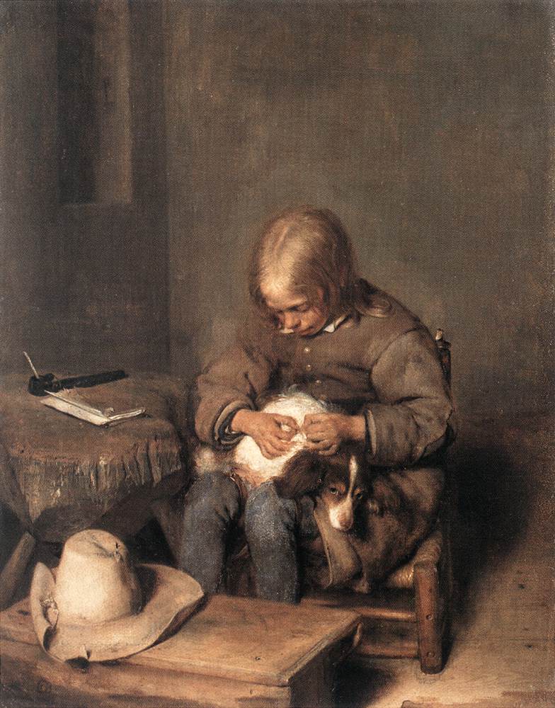 Chico Ridding His Perro De Fleas Borch — Gerard Ter Borch