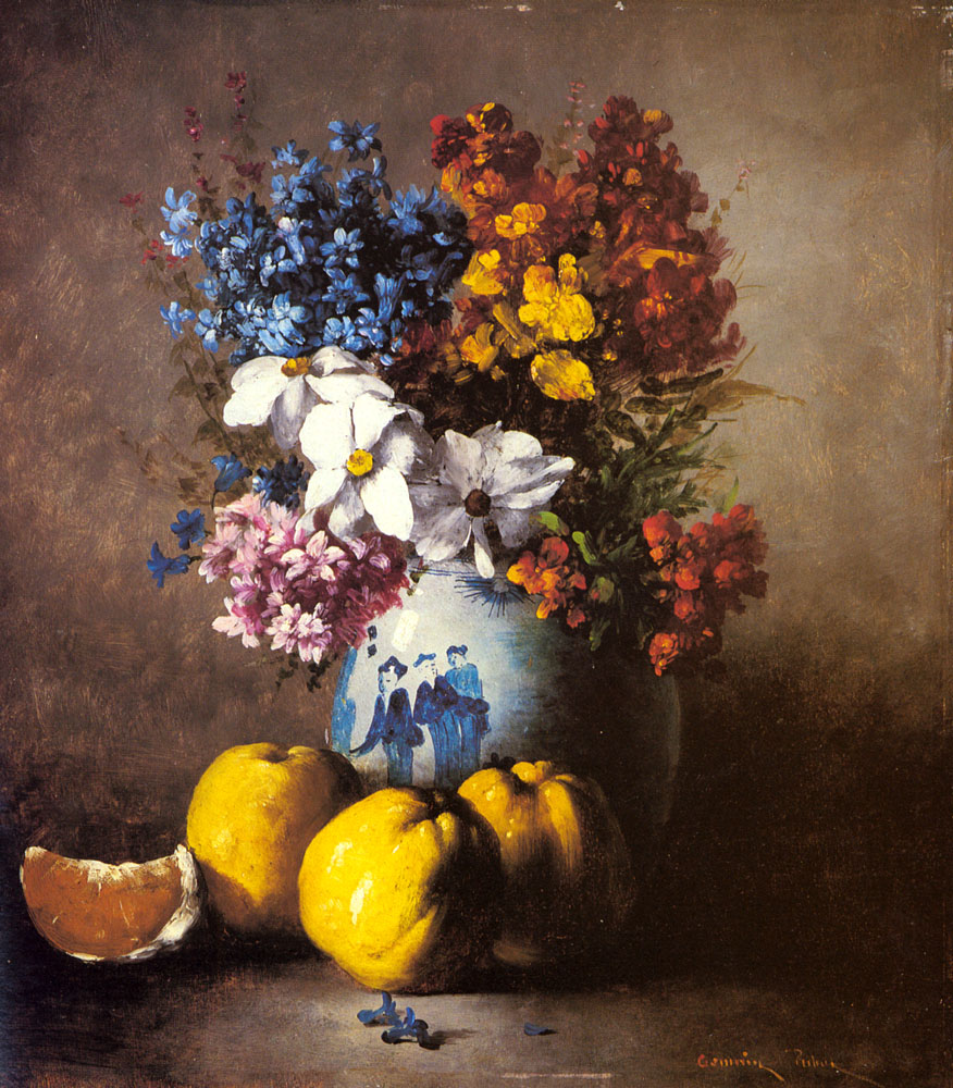 Bodegon Con Jarron De Flores Y Fruta Ribot — Germain Ribot