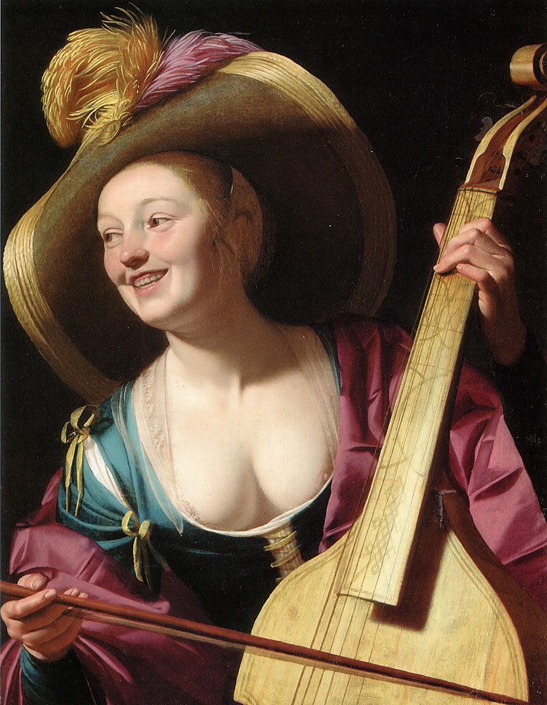 Joven Mujer Jugando Viola Da Gamba Honthorst — Gerrit Van Honthorst