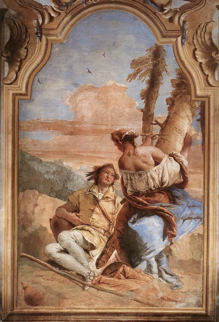 Angelica Carving Medoros Name Sobre Arbol Tiepolo — Giambattista Tiepolo
