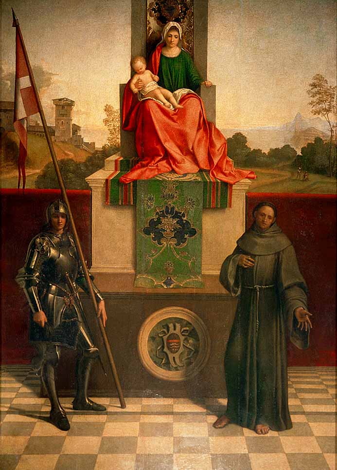 Madonna Enthroned Con Nino Entre San Francis Y San Giorgione — Giorgione