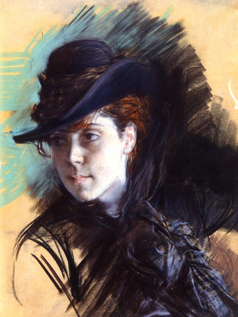 Chica En Negro Sombrero Boldini — Giovanni Boldini
