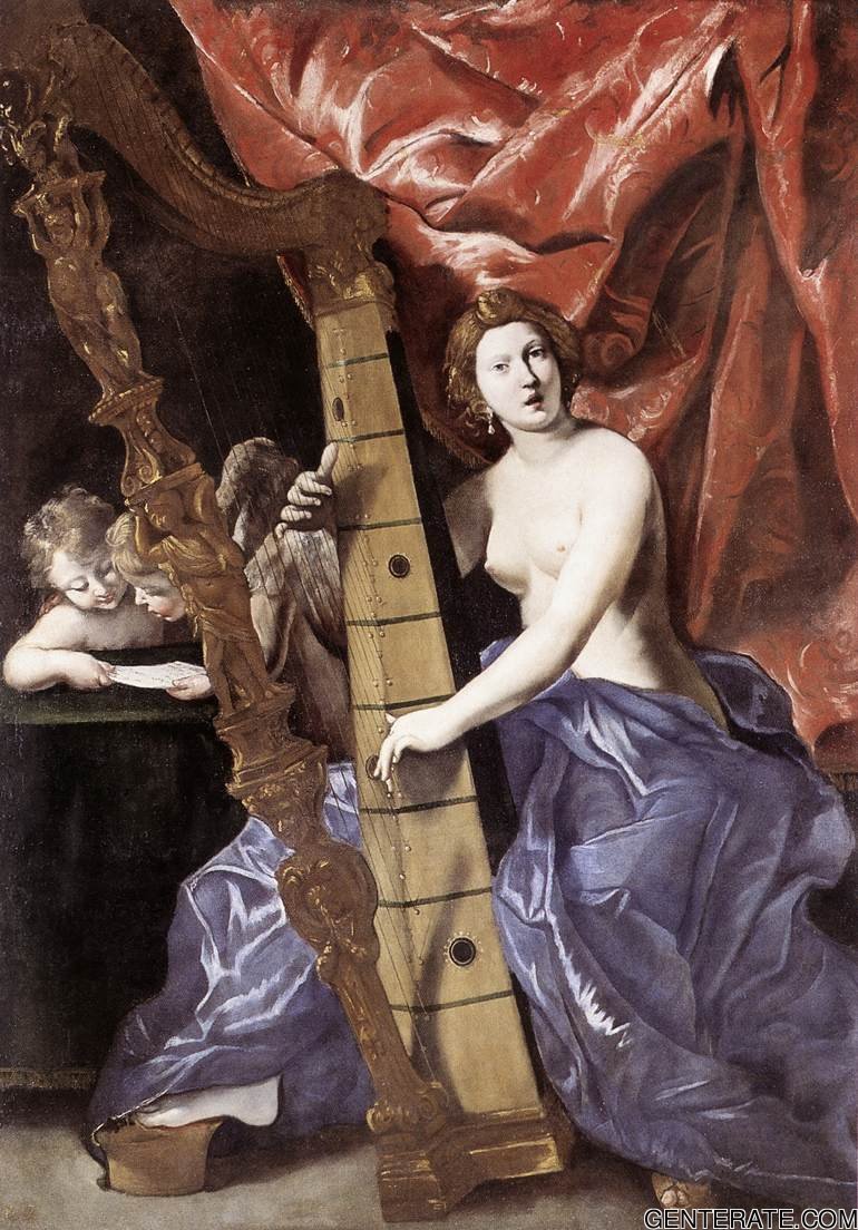 Venus Jugando Harp Alegoria De Musica Lanfranco — Giovanni Lanfranco