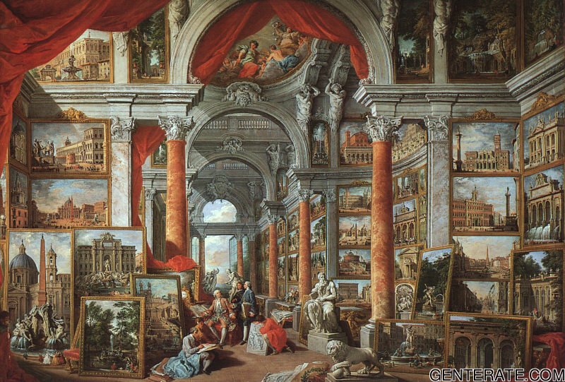 Picture Gallery Con Views De Moderno Roma Pannini — Giovanni Paolo Pannini