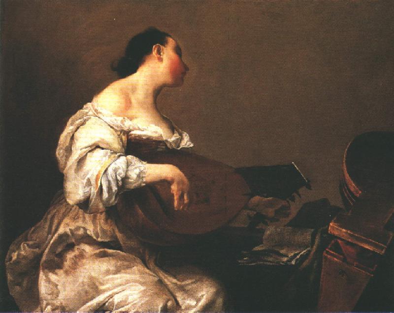 Mujer Jugando Lute Crespi — Giuseppe Maria Crespi