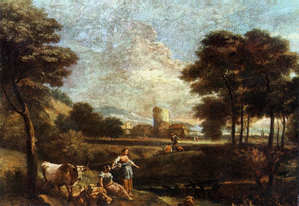 Paisaje Con Shepherds Y Fishermen Zais — Giuseppe Zais