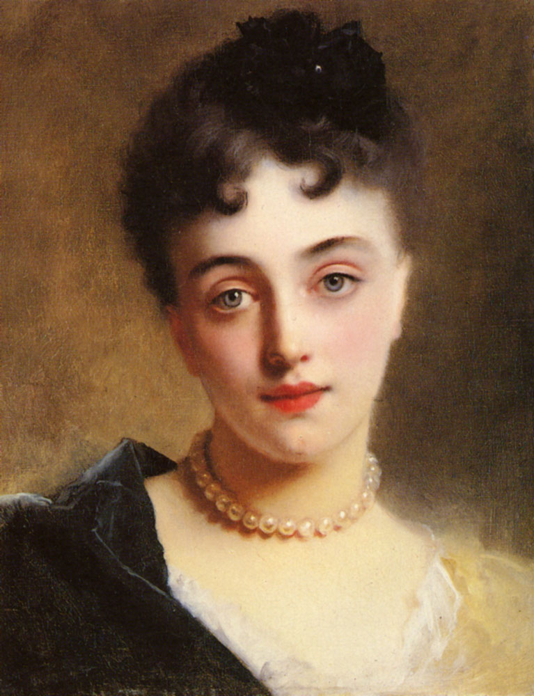 Elegant Dama Con Pearls Jacquet — Gustave Jacquet