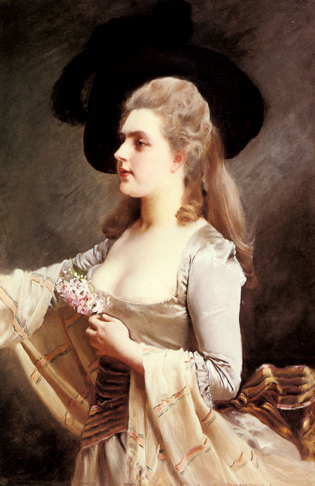 Elegant Dama En Negro Sombrero Jacquet — Gustave Jacquet