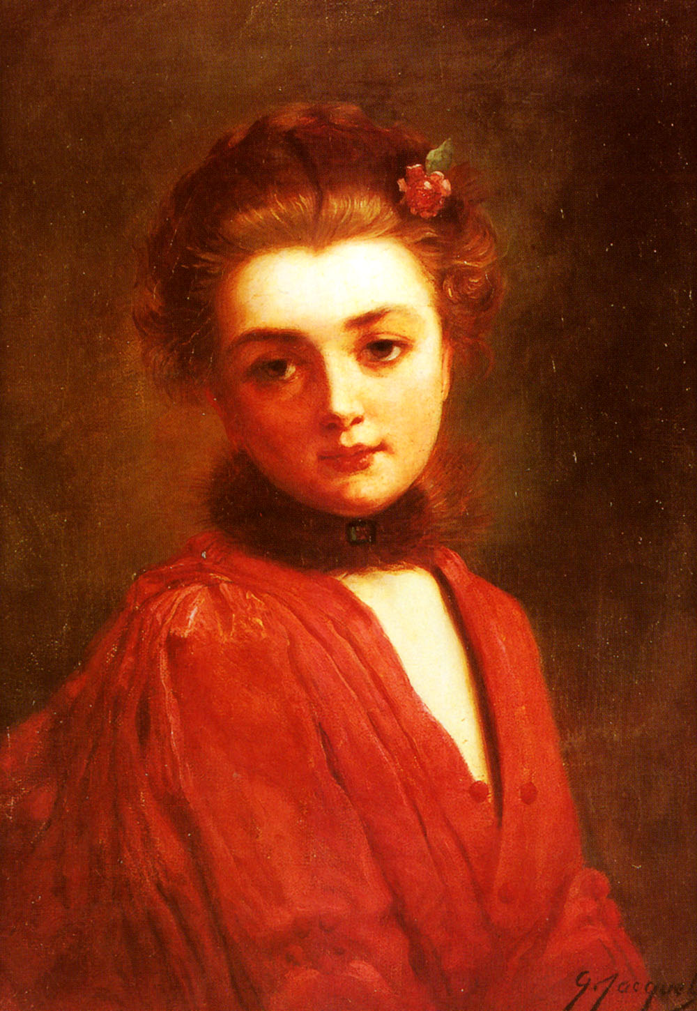 Retrato De Chica En Rojo Dress Jacquet — Gustave Jacquet