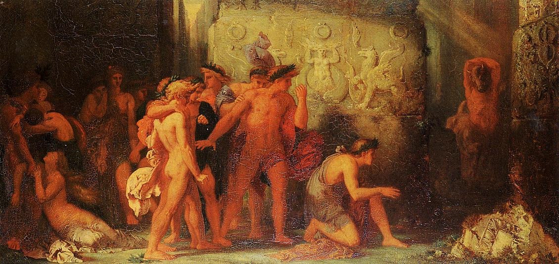 Athenians Being Delivered Hacia Minotaur En Cretan Laby Moreau — Gustave Moreau