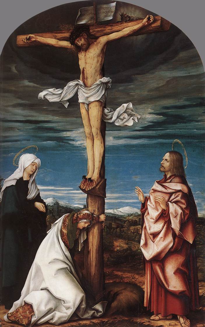 Crucifix Con Mary Mary Magdalen Y San John Evangelist Burgmair — Hans Burgmair