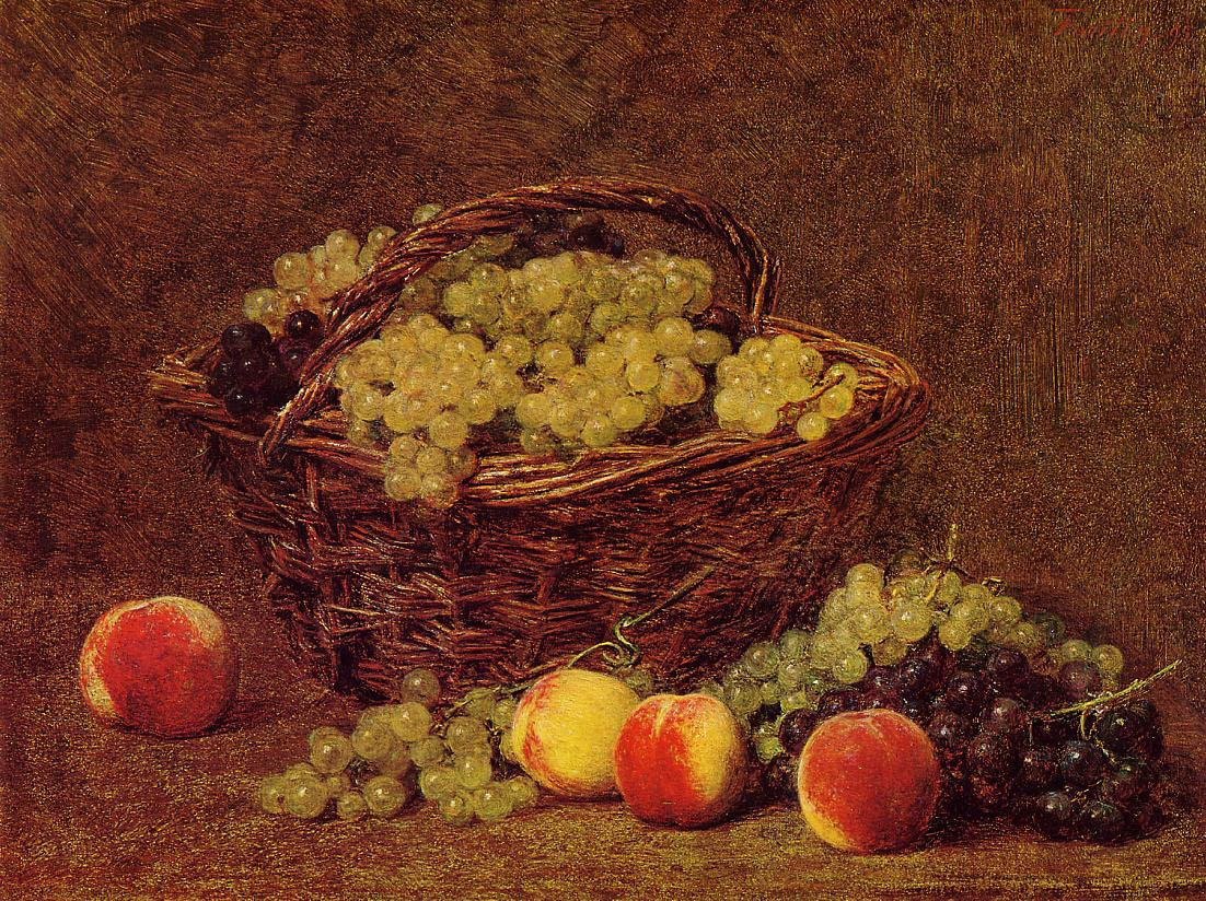 Basket De Blanco Uvas Y Peaches Fantin — Henri Fantin