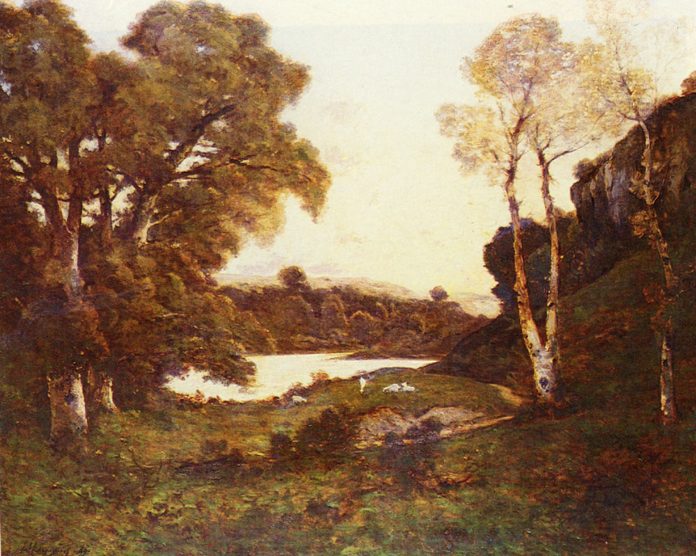 Goats Grazing Beside Lago En Atardecer Harpignies — Henri Harpignies