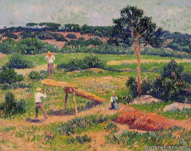 Bretons Trabajando Con Madera Moret — Henri Moret