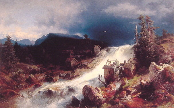 Montana Paisaje Con Watermill Herzog — Herman Herzog