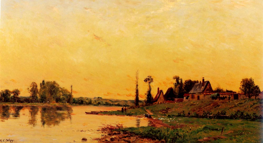 Washerwomen Cerca De Grupo De Houses Delpy — Hippolyte Camille Delpy