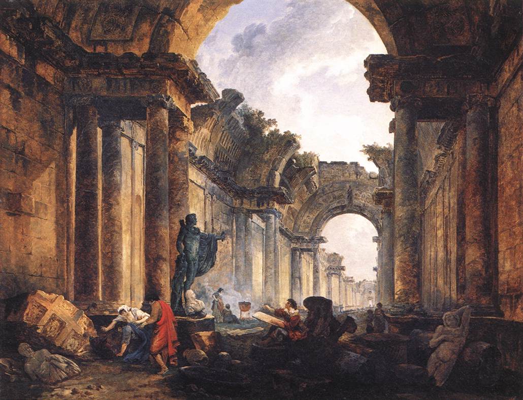 Imaginary Vista De Grande Galerie En Museo Del Louvre En Ruinas Robert — Hubert Robert