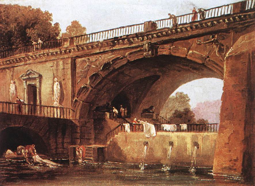 Washerwomen Below Puente Robert — Hubert Robert