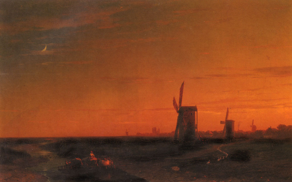 Paisaje Con Windmills Aivazovsky — Ivan Constantinovich Aivazovsky