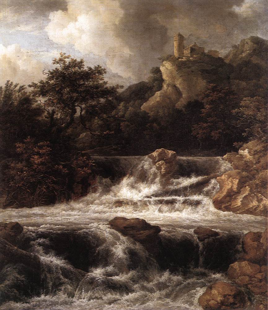 Cascada Con Castillo Built Sobre Rock Ruysdael — Jacob Isaackszon Van Ruysdael
