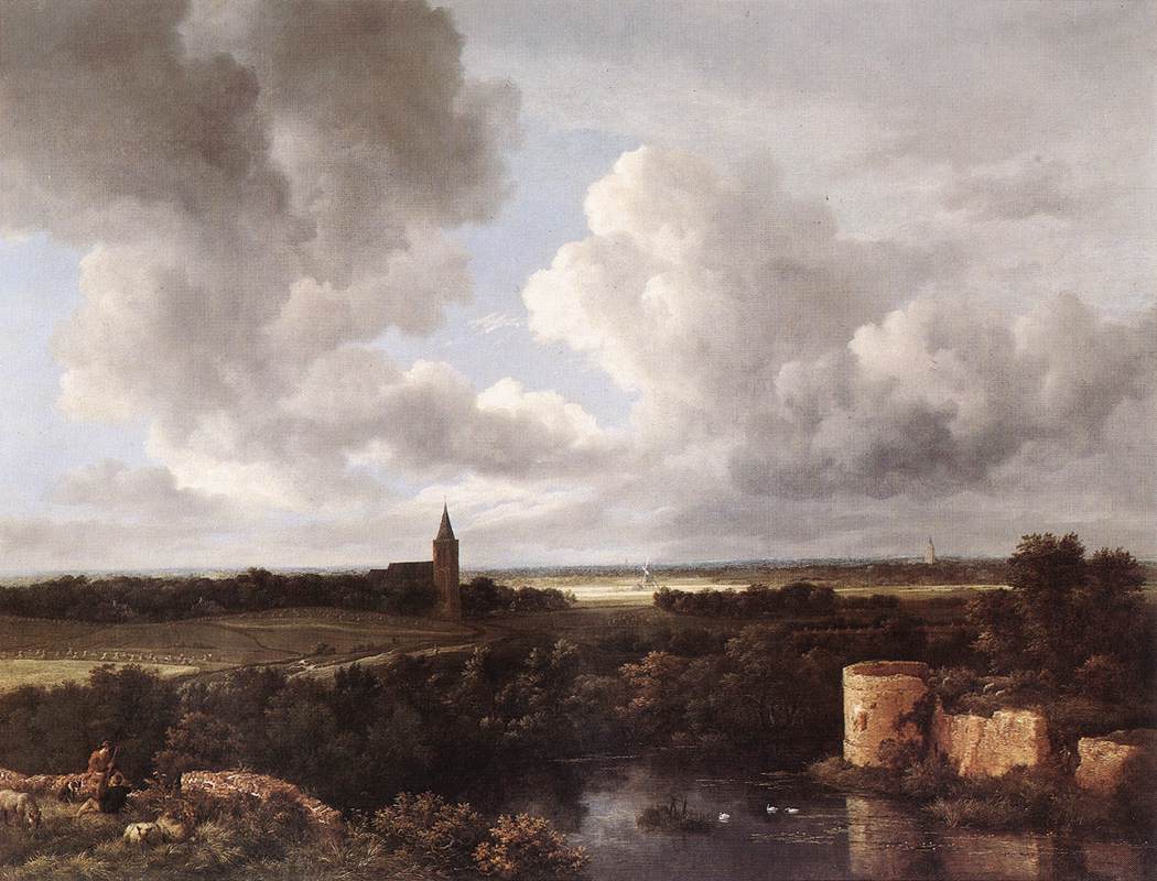 Extensive Paisaje Con Ruined Castillo Y Pueblo Ch Ruysdael — Jacob Isaackszon Van Ruysdael