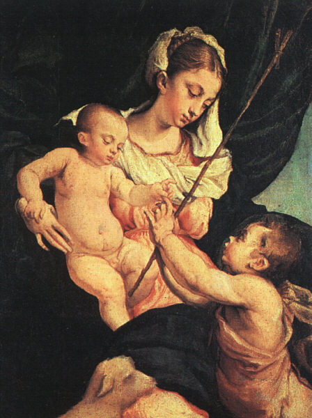 Madonna Y Nino Con Santo John Baptist Bassano — Jacopo Bassano