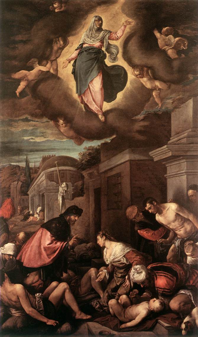 San Roche Among Plague Victims Y Madonna En Glory Bassano — Jacopo Bassano