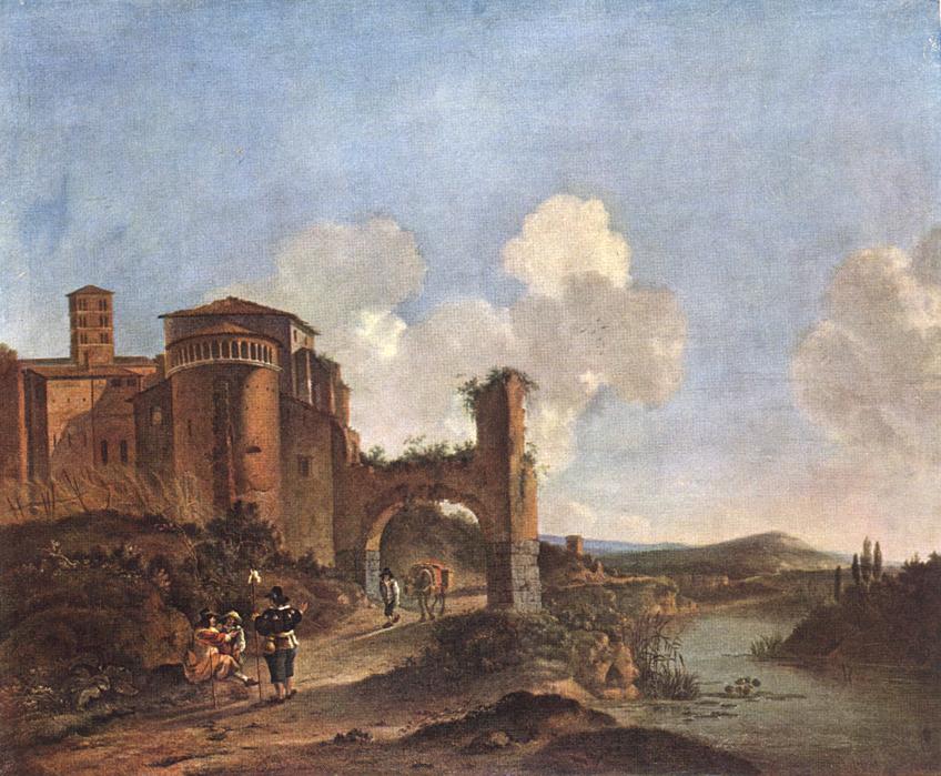 Italian Paisaje Con Ss Giovanni E Paolo En Roma Asselyn — Jan Asselyn