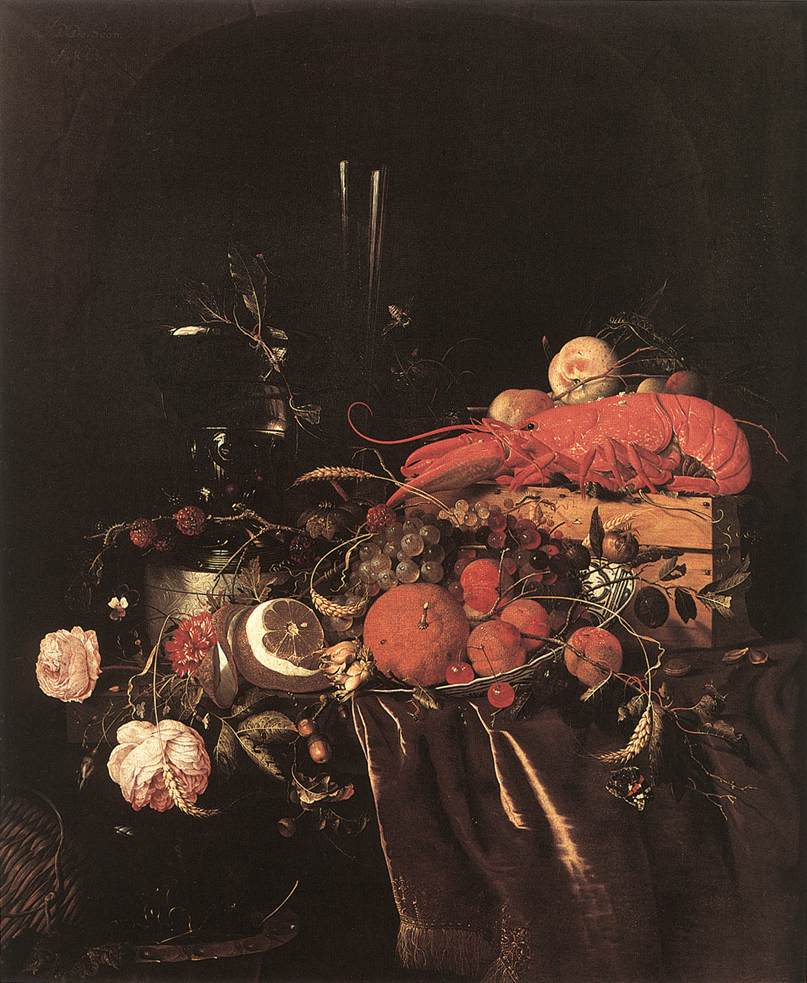 Bodegon Con Fruta Flores Glasses Y Lobster Heem — Jan Davidsz De Heem