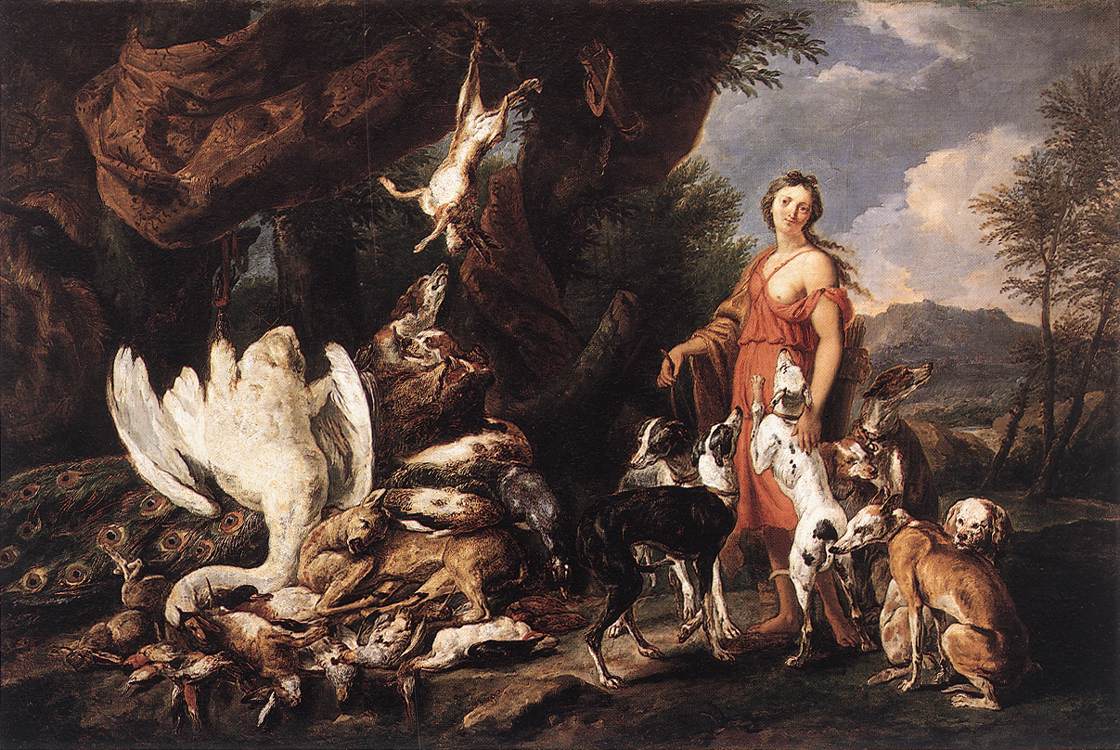 Diana Con Her Cazando Dogs Beside Kill Fyt — Jan Fyt