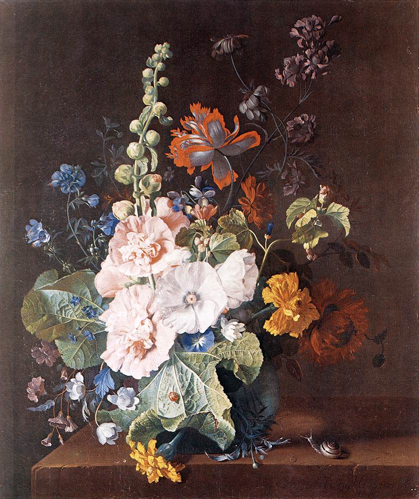 Hollyhocks Y Other Flores En Jarron Huysum — Jan Van Huysum