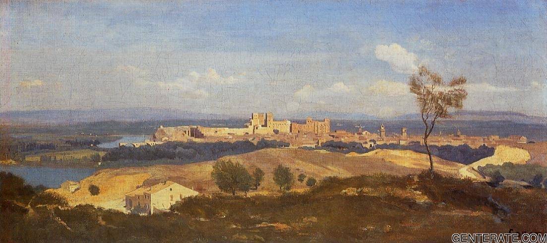Avignon Seen De Villenueve Les Avignon Corot — Jean Baptiste Camille Corot