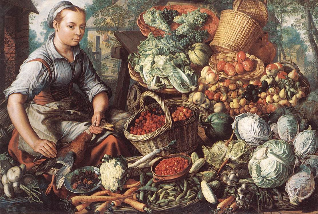 Mercado Mujer Con Fruta Vegetables Y Poultry Beuckelaer — Joachim Beuckelaer