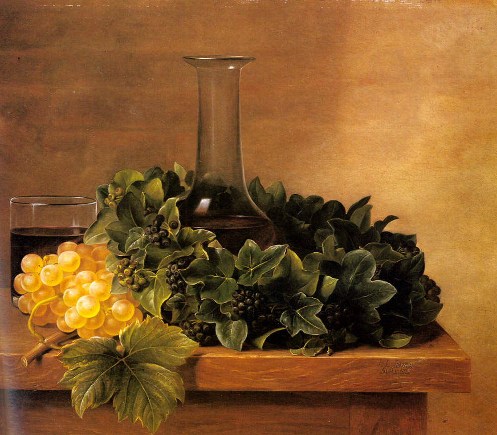 Bodegon Con Uvas Y Wine Sobre Mesa Jensen — Johan Jensen