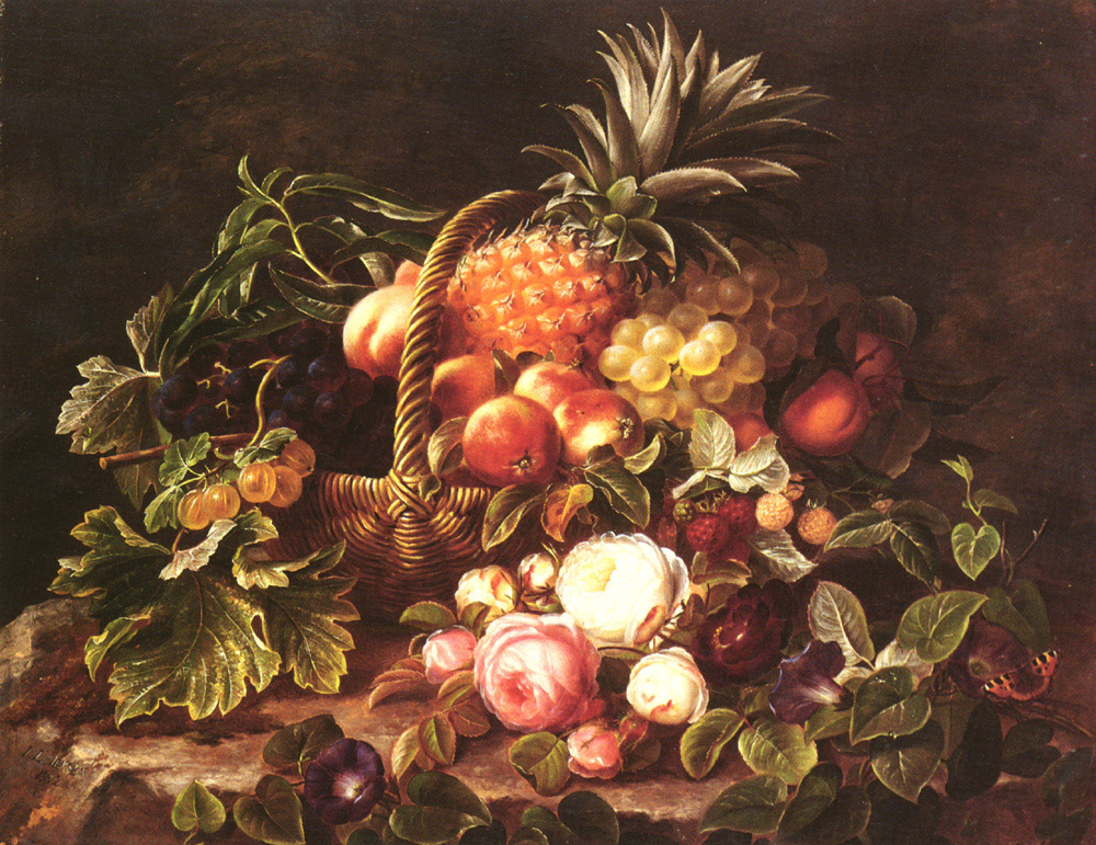 Bodegon De Basket De Fruta Y Rosas Jensen — Johan Jensen