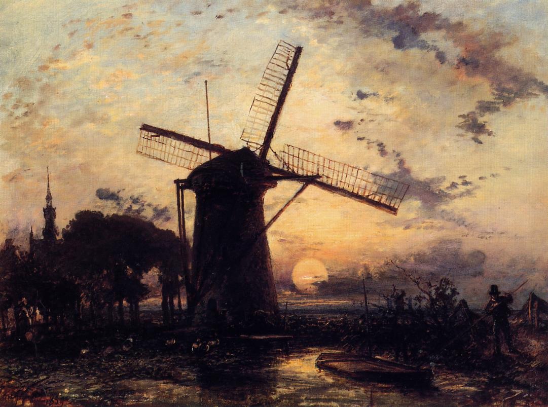 Boatman De Molino De Viento En Sundown Jongkind — Johann Barthold Jongkind
