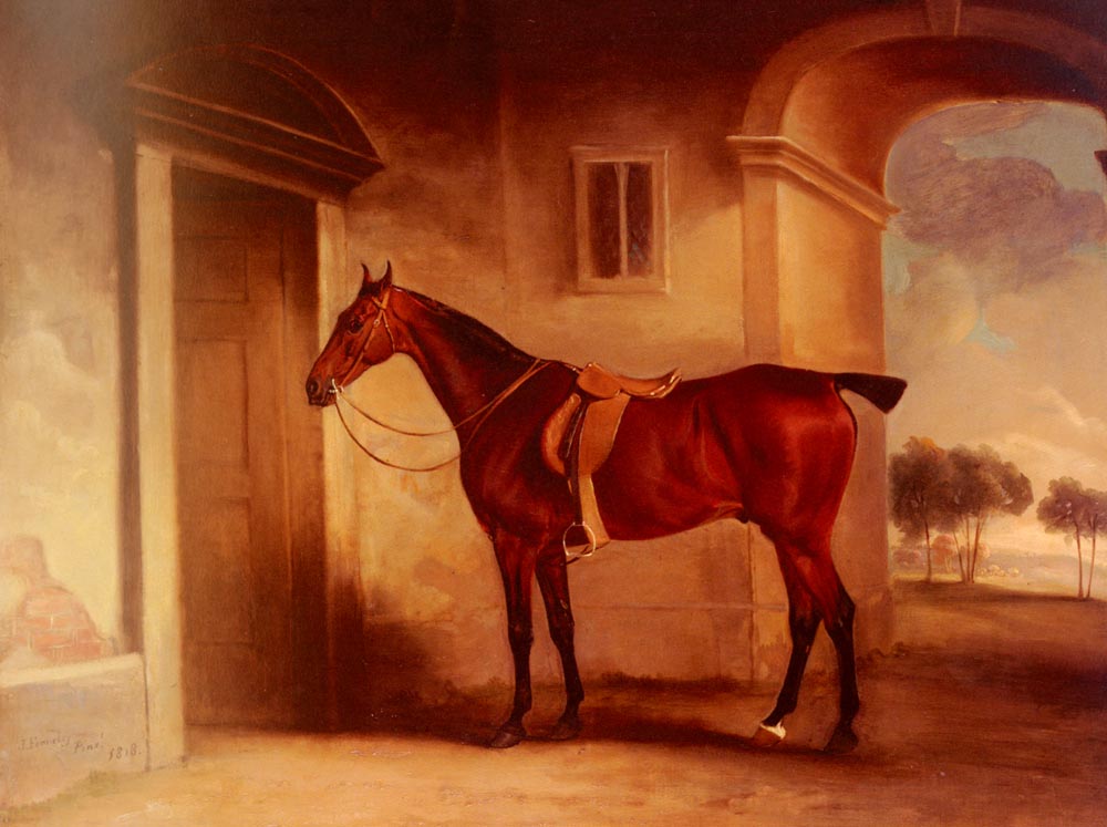 Saddled Bay Cazador En Stableyard Ferneley — John Ferneley