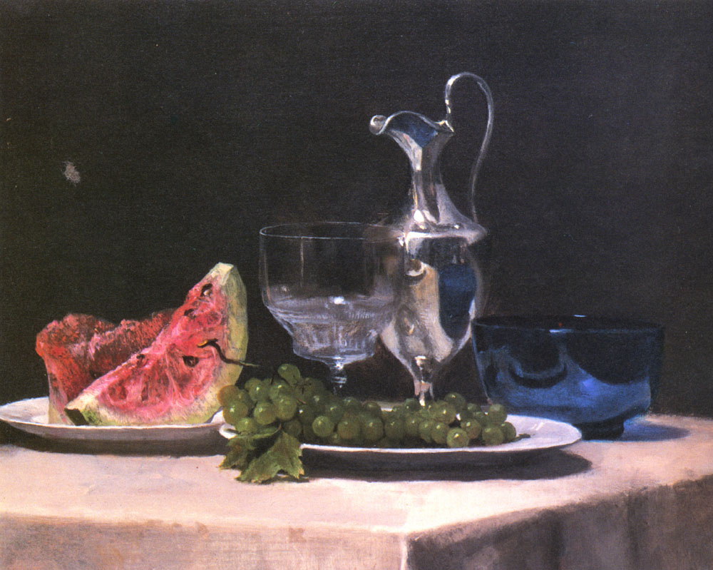 Bodegon Estudio De Plateado Vaso Y Fruta Lafarge — John Lafarge