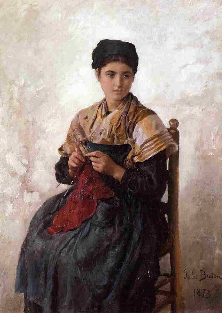 Joven Mujer Knitting Breton — Jules Breton
