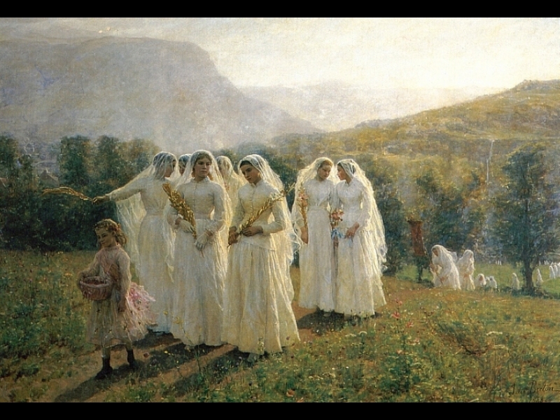 Joven Mujeres Yendo Hacia Procesion Breton — Jules Breton