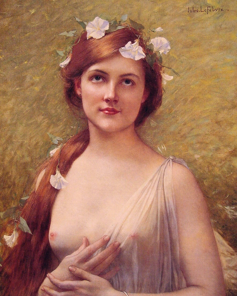 Joven Mujer Con Manana Glories En Her Hair Lefebvre — Jules Lefebvre
