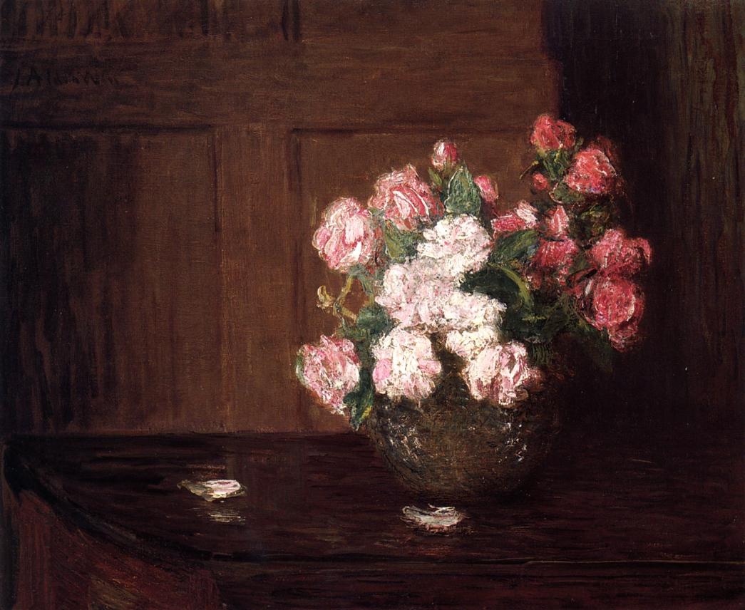 Rosas En Plateado Bol Sobre Mahogany Mesa Weir — Julian Alden Weir